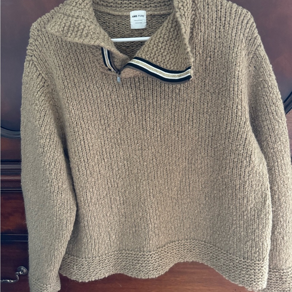 Cozy Tan zip Neck Sweater with Ribbed Texture